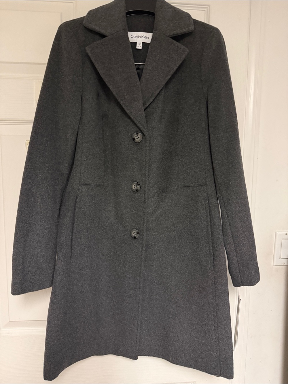 Calvin Klein Women's Dark Gray Single-Breasted Wool-Blend Pea Coat